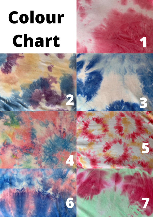 Tie-dye cropped hoodie colour chart