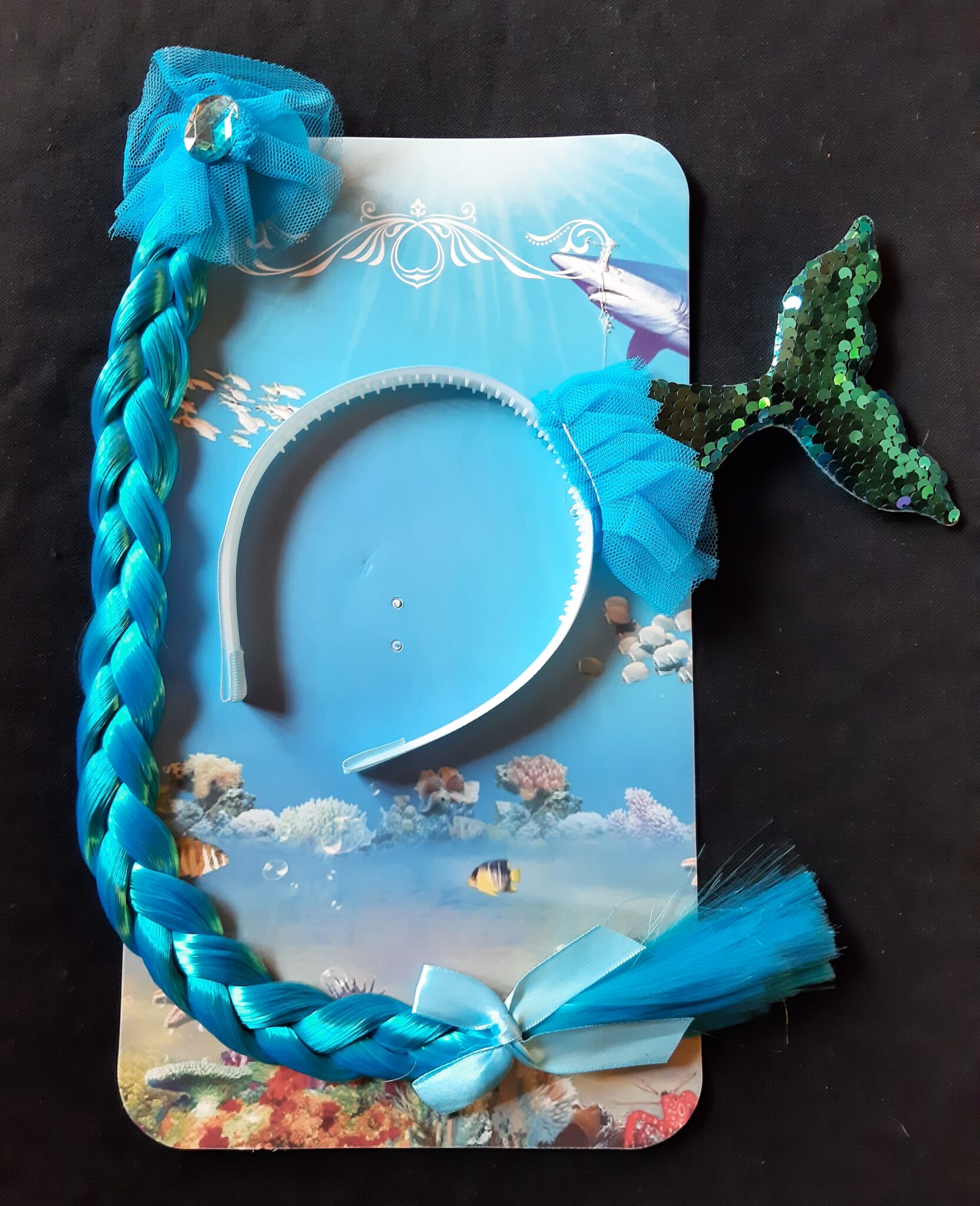 Blue Mermaid Alice Band & Clip On Pony